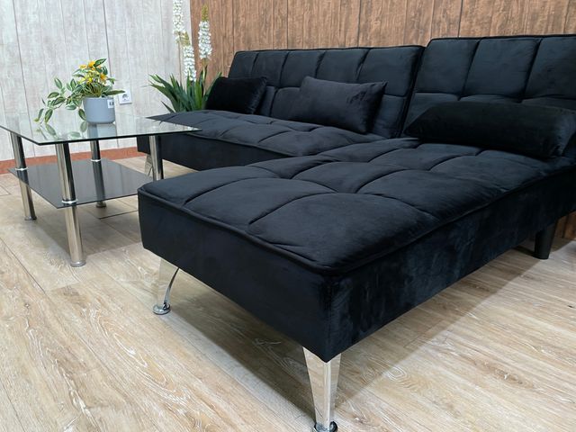 Sofa-cama chaise longue, tapizado terciopelo.
