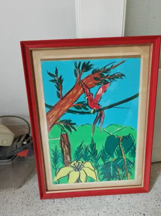 Dipinto incorniciato con uccello rosso