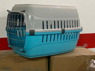 Transportín para mascotas azul y gris