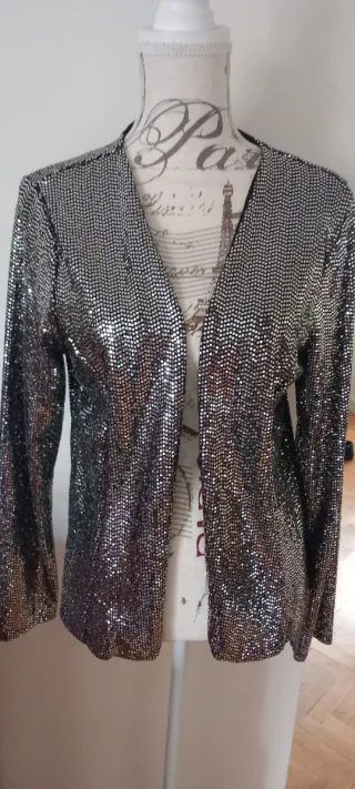 Chaqueta de mujer fantasia de strass plateada