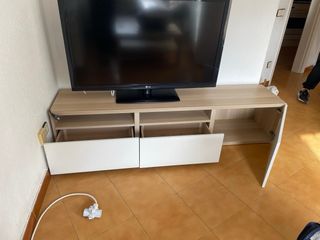Mueble modular comedor madera y blanco (SIN TV)