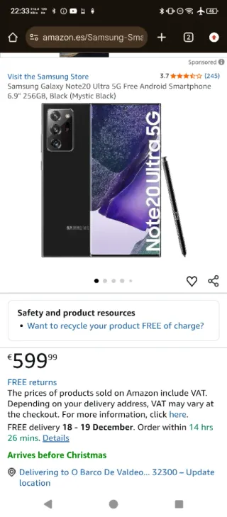 Samsung Galaxy Note 20 Ultra 5G Nero