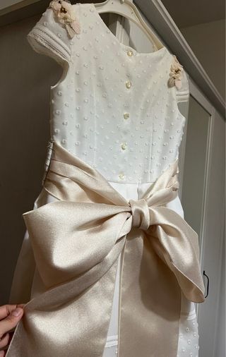 Vestido de Comunión Blanco y dorado/beige