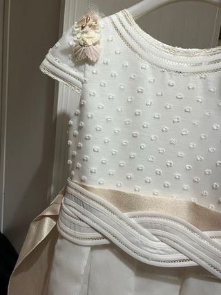 Vestido de Comunión Blanco y dorado/beige