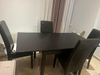 Mesa extensible madera y cuero