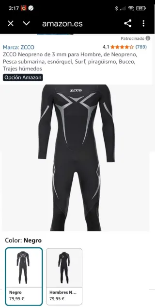 Traje de neopreno ZCCO talla M NUEVO