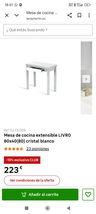 Mesa de cocina extensible blanca