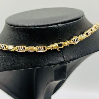 CADENA BARBATE BARRAS BICOLOR, Hueca. Oro 18k.