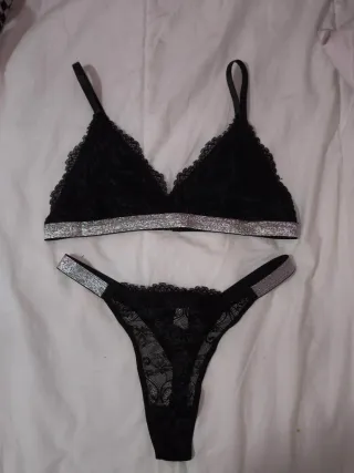 Conjunto Lencería Negro y Plateado