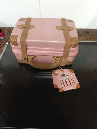 Maletín maquillaje vintage rosa y marrón