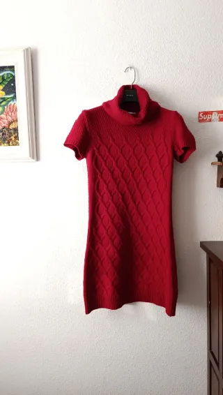 Vestido punto rojo cuello alto TALLA M