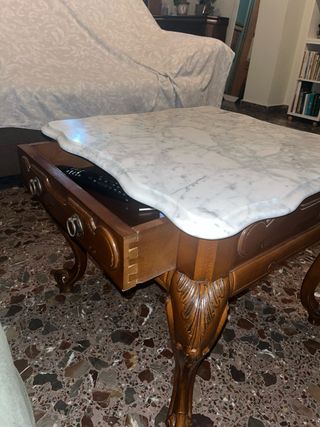 Mesa Vintage Madera y Mármol de 55cm x 55cm