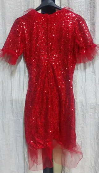 Vestido lentejuelas rojo con volantes