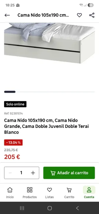 Cama nido doble 105x190 cm Blanca