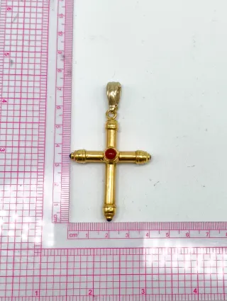 Cruz grande Oro 18kt piedras en centro y extremos