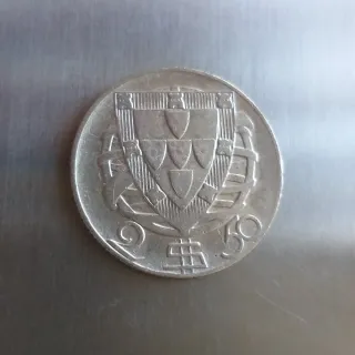 Moneda Plata 2.5 Escudos 1943. Portugal.