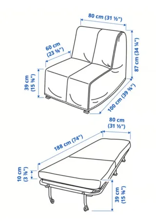 Futón convertible tela y metal