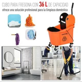 Cubo Fregona Naranja con Ruedas