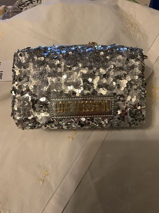 Borsa Love Moschino paillettes argento oro