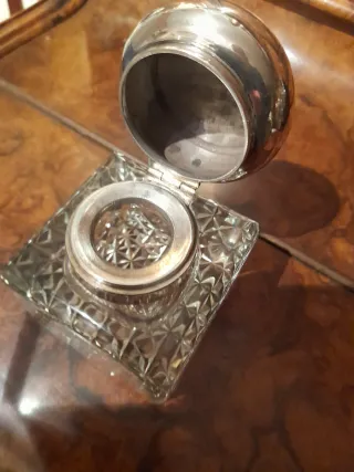 Tintero cristal tallado plata