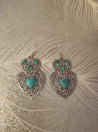 Pendientes Corazón India Plata Turquesa