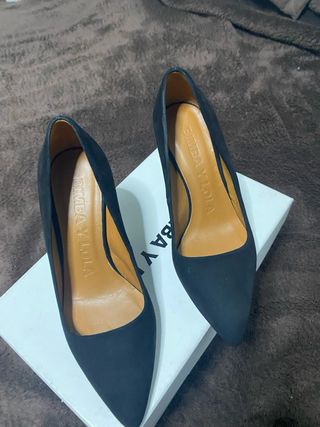 Zapatos Salón Negros Terciopelo Talla 36