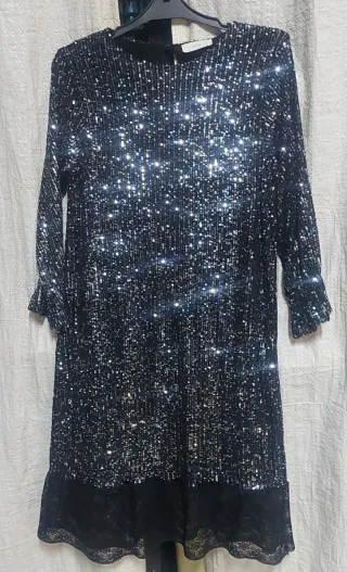 Vestido lentejuelas negro y plata