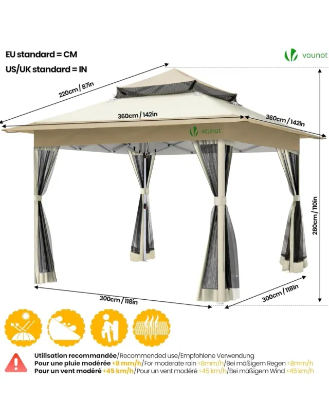 Carpa Plegable VOUNOT 3.6x3.6m con Mosquitera