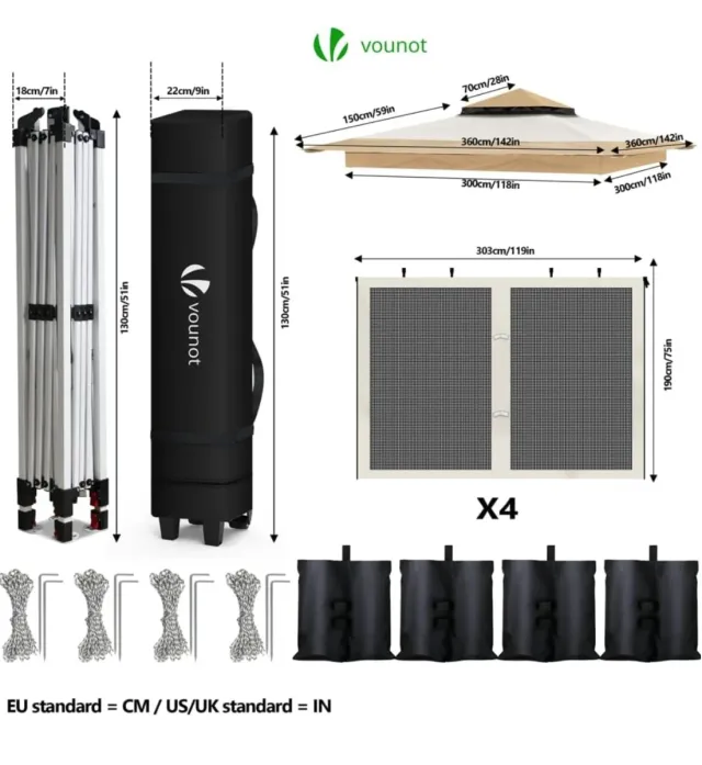 Carpa Plegable VOUNOT 3.6x3.6m con Mosquitera