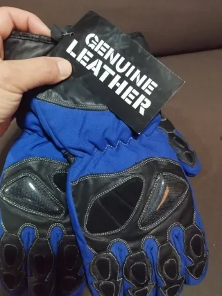 Guantes Moto Invierno Unisex Cuero Azul Negro