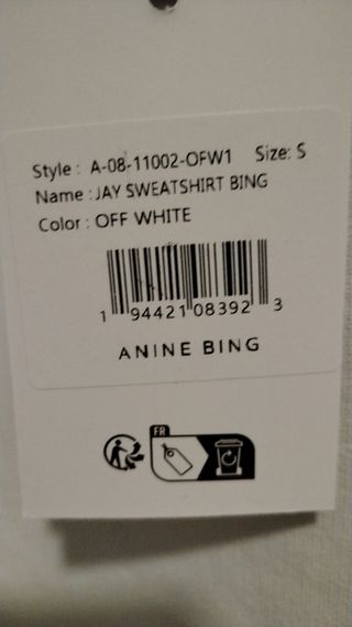 Sudadera ANINE BING Blanca Talla S , SIN ESTRENAR