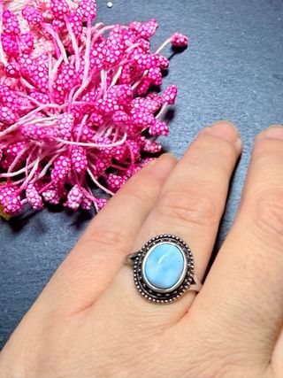 Anillo Plata 925 Vintage Larimar Natural