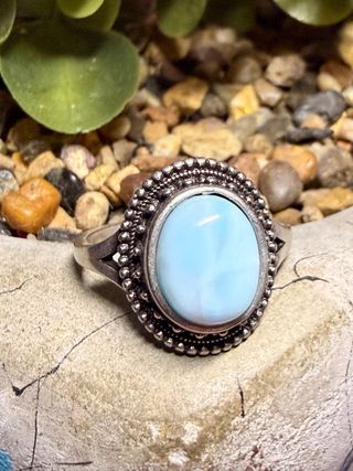 Anillo Plata 925 Vintage Larimar Natural