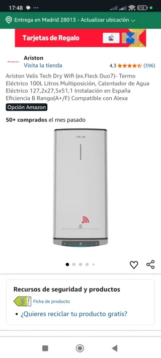 Termo eléctrico Ariston nuevo a estrenar