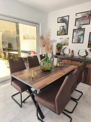 Mesa Comedor Extensible Madera y Metal Negra