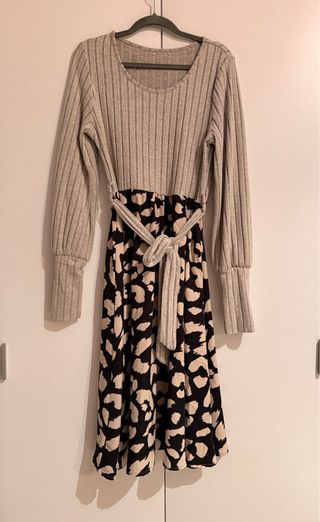 Vestido largo estampado con cinturón