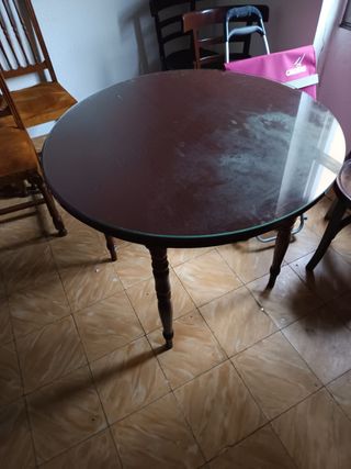 Mesa camilla redonda madera y cristal