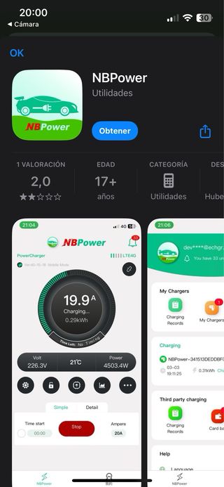 Cargador coche eléctrico portátil NBPower Wifi