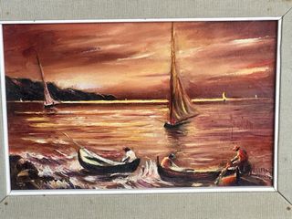 Quadro Olio 30x40 Mare con Barche
