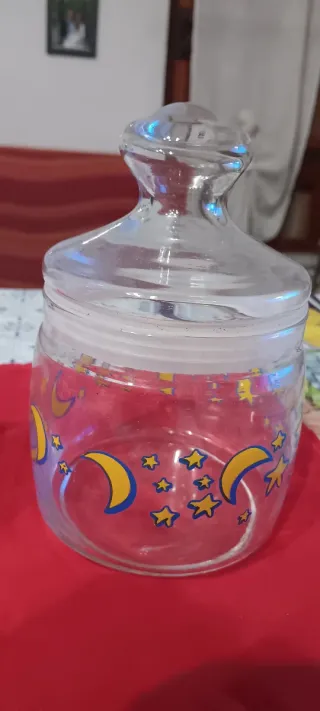 2 Barattoli Vetro Decorati Cuori e Lune