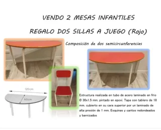 2 Mesas Infantiles Semicirculares + 2 Sillas