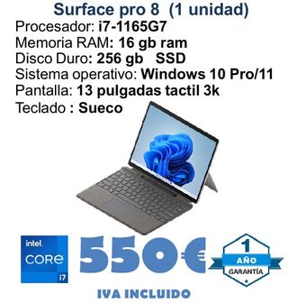Surface Pro 8 i7 16GB RAM 256GB SSD
