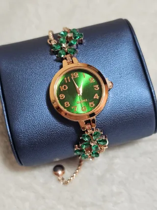 Reloj oro rosa floral verde