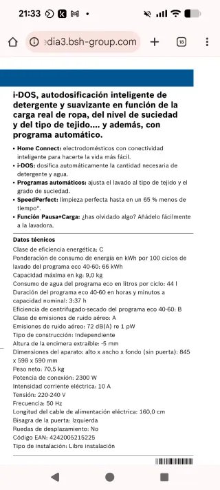 Lavadora Bosch Serie 6 Acero Inox 9kg