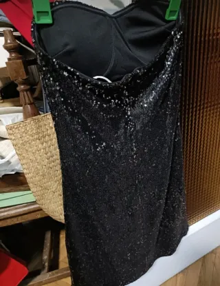 Vestido fiesta lentejuelas negro y plata