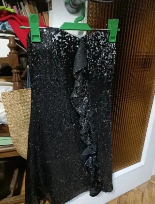 Vestido fiesta lentejuelas negro y plata