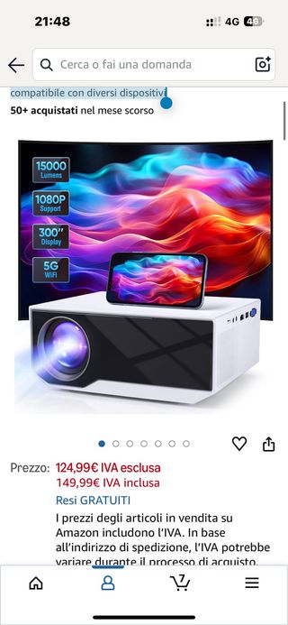 Proiettore Smart HD 1080p 4K Wi-Fi