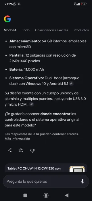 Tablet 2 en 1 con Teclado