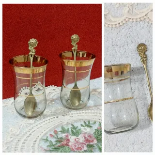 Set 2 Bicchieri da Tè con Cucchiai a Fiore