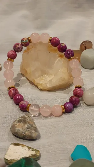 Pulsera Jaspe Imperial y Cuarzo Rosa